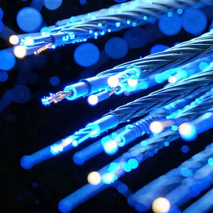 Close-up Of Fiber Optic Cables With Close-up Blue