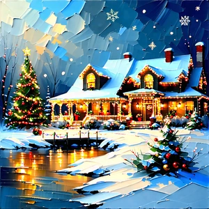 Lifestyle Oil Painting: Holiday Celebration During Winter With Beautifully Decorated