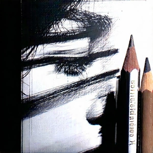 Tech Charcoal Drawing: 3d printer with holographic projection