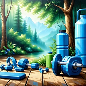 Lifestyle Oil Painting: Wellness Scene With Fitness Equipment With Image, There