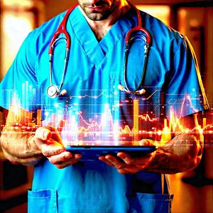 Business Unreal Engine: Healthcare professional using (digital:1.44) tablet