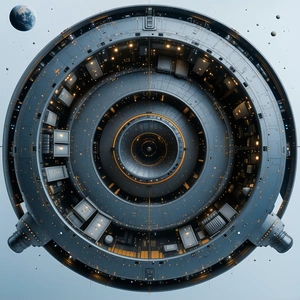 A Large, Round Spacecraft Is Shown In A Close-up View
