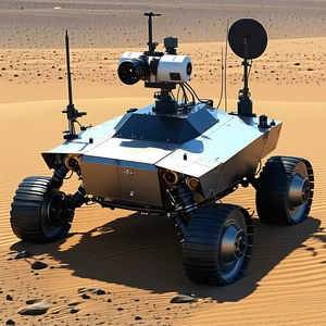 A Large Robotic Vehicle With A Camera Mounted On Its Front