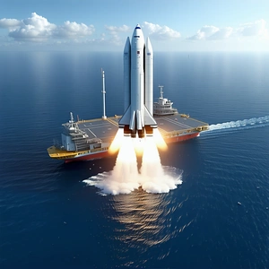 A Space Shuttle Is Being Transported On A Large Boat In The Ocean