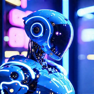 Robot With Neon Accents With Futuristic Robot