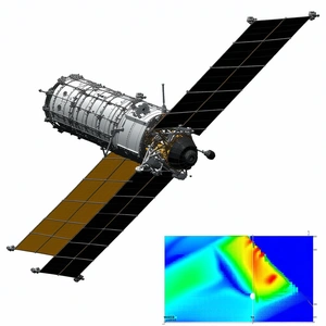 A Space Shuttle With A Large Black And Brown Satellite On Top Of It