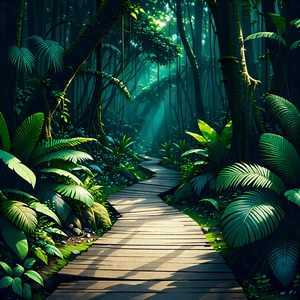 Nature Digital Art: Path Through Tropical Jungle With Pathway Through
