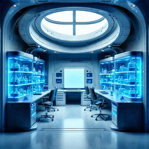 Tech 3d Render: Futuristic Research Laboratory With Image, There