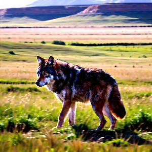 Nature Tilt-Shift Photography: Wolf in prairie grassland