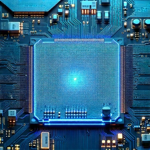 Circuit board with blue light (glow:1.25)