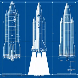 A Blue Drawing Of A Rocket Ship Is Displayed