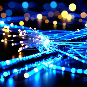 Close-up Of Fiber Optic Cables With Blue Light