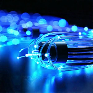 Close-up Of Fiber Optic Cables With Close-up Blue