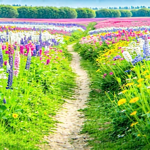 Nature Product Photography: Path Through Flowering Meadow With Beautiful, Colorful