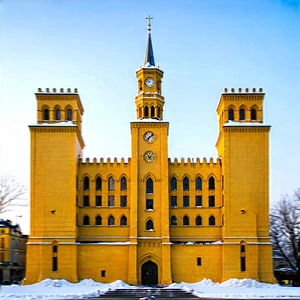 Urban Tilt-shift Photography: Famous Building With Snow Covering With Large, Yellow