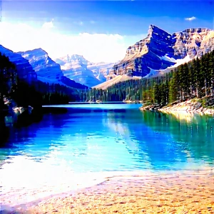 Nature Oil Painting: Crystal Clear (lake:1.44) Surrounded By Mountain Peaks With Beautiful Lake