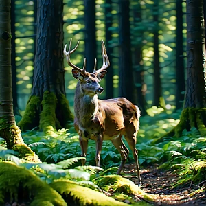 Nature Octane Render: Deer In (forest:1.3) Environment With Deer Standing