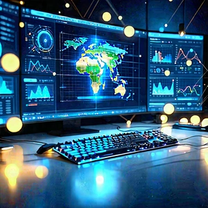 Educational Technology In Research Center With Computer Desk
