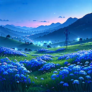 Nature Vector Art: Meadow During Blue Hour With Painting Beautiful