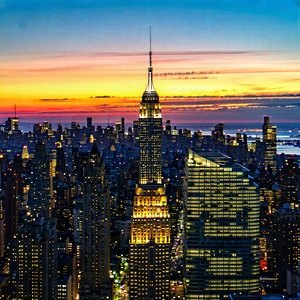 Urban Stock Photography: Cityscape Of Modern Metropolis During Sunset With Nighttime View