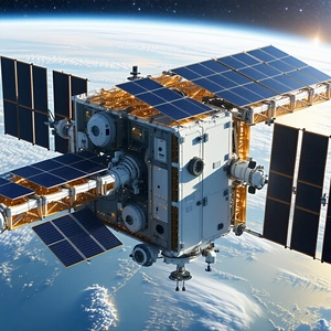 A Large Spacecraft Is Flying Through The Air, With A View Of The Earth Below