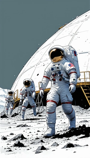 In The Image, There Are Three Astronauts Walking On The Moon