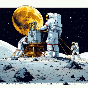 In The Image, There Are Two Astronauts Standing On The Moon, Working On A Space Station