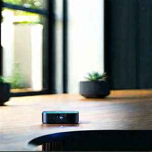 Smart Home Device With User Interface With Wooden Table