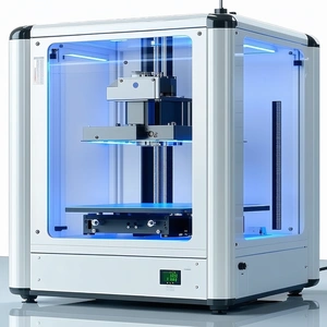 A White, Modern-looking Machine With A Blue Light On Top