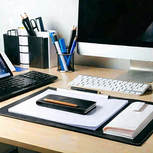 Business Concept Art: Workplace with (modern:1.48) office supplies on desk