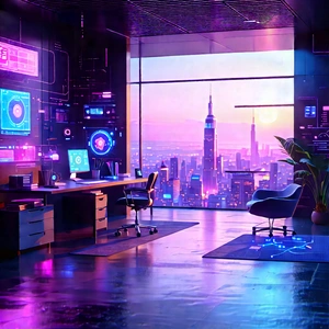 Futuristic Tech Startup Office With Futuristic Office