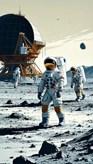 In The Image, There Are Four Astronauts Walking On The Moon