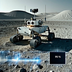 A White Robotic Vehicle, Possibly A Rover, Sitting On A Rocky Surface