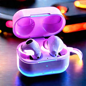 Wireless Earbuds With Glowing Screen With Pair Purple