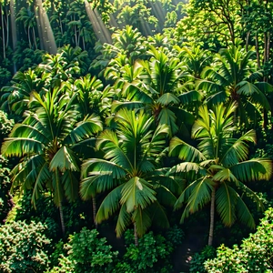 Nature Aerial Photography: Tropical plants in sunlit clearing