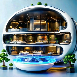 Futuristic Smart Home With Futuristic, Round,
