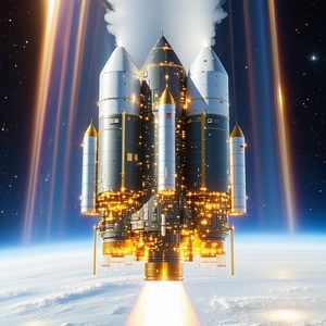 A Space Shuttle Launching Into The Sky, With A Bright Trail Of Smoke Following It