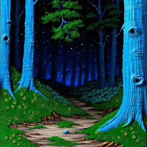 Nature Oil Painting: (forest:1.19) Scene During Night With Image, There