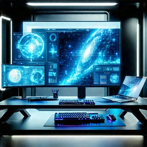 Futuristic Digital Workspace With Large Computer
