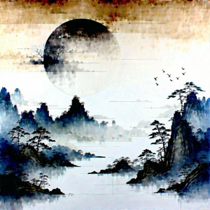 Abstract Sumi-e Painting: Abstract Interpretation Of Weather Patterns With Beautiful Landscape