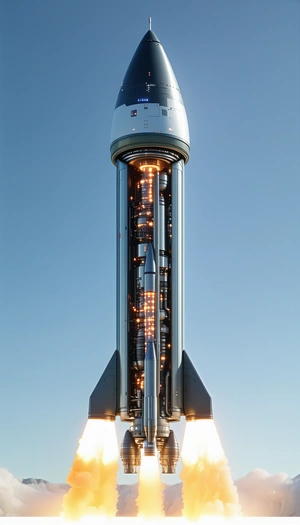 A Large Rocket Ship With A Missile On Top Of It