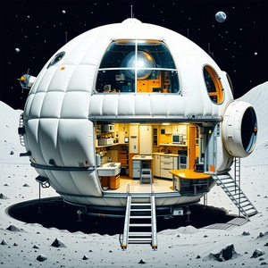 A Large White Space Station With A Dome-shaped Structure