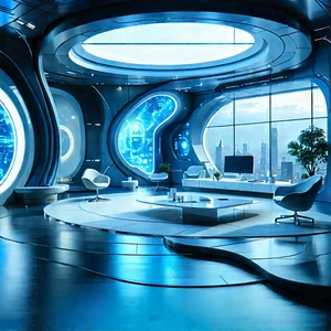 (futuristic:1.46) tech startup office
