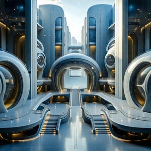 Tech Matte Painting: Futuristic Innovation Hub With Futuristic Cityscape