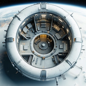 A Large White Spacecraft Is Shown In A Close-up View