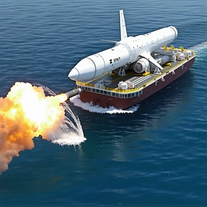 A Large White Airplane, Possibly A Space Shuttle, Being Transported On A Boat