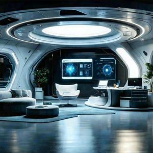 (futuristic:1.26) Tech Startup Office With Futuristic Living