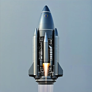 A Rocket Is Shown In A Close-up View, With Its Engine And Fuel System Visible