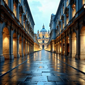 Urban Long Exposure Photography: Urban Street With Historic Buildings With Long, Narrow