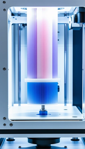 A Large, Colorful Filter With A Blue And Pink Striped Design